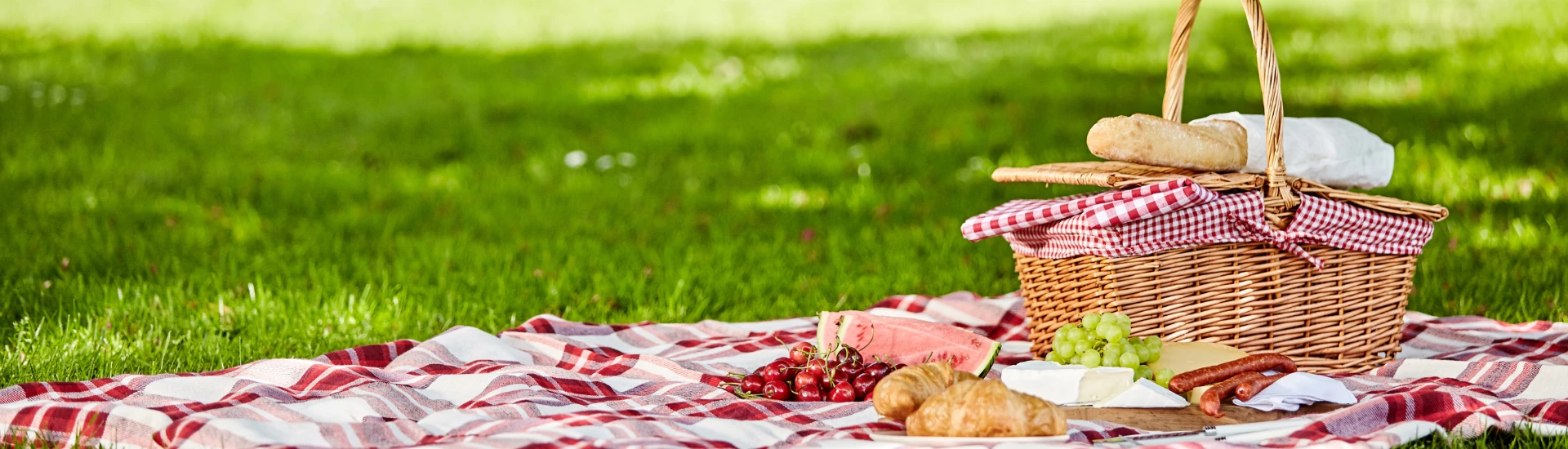a picnic blanket with food on it