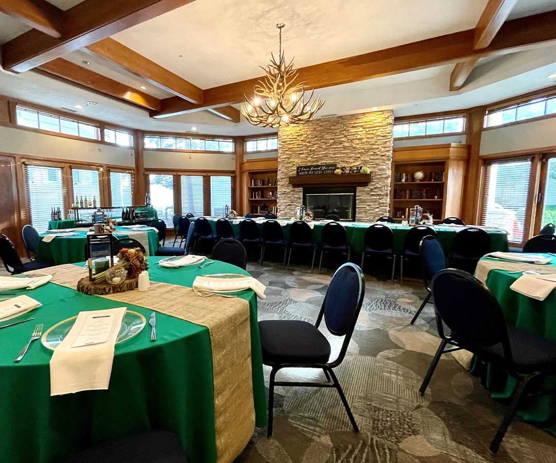 a room with tables and chairs