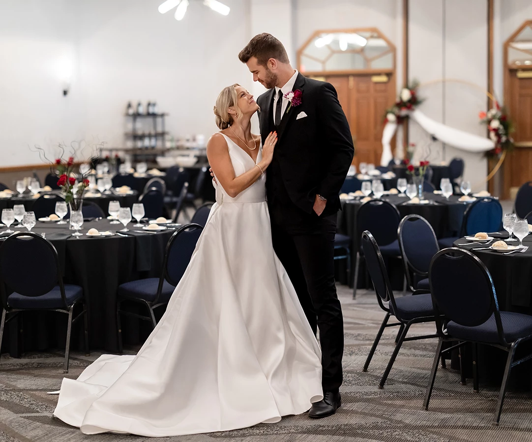a man and woman in a wedding dress
