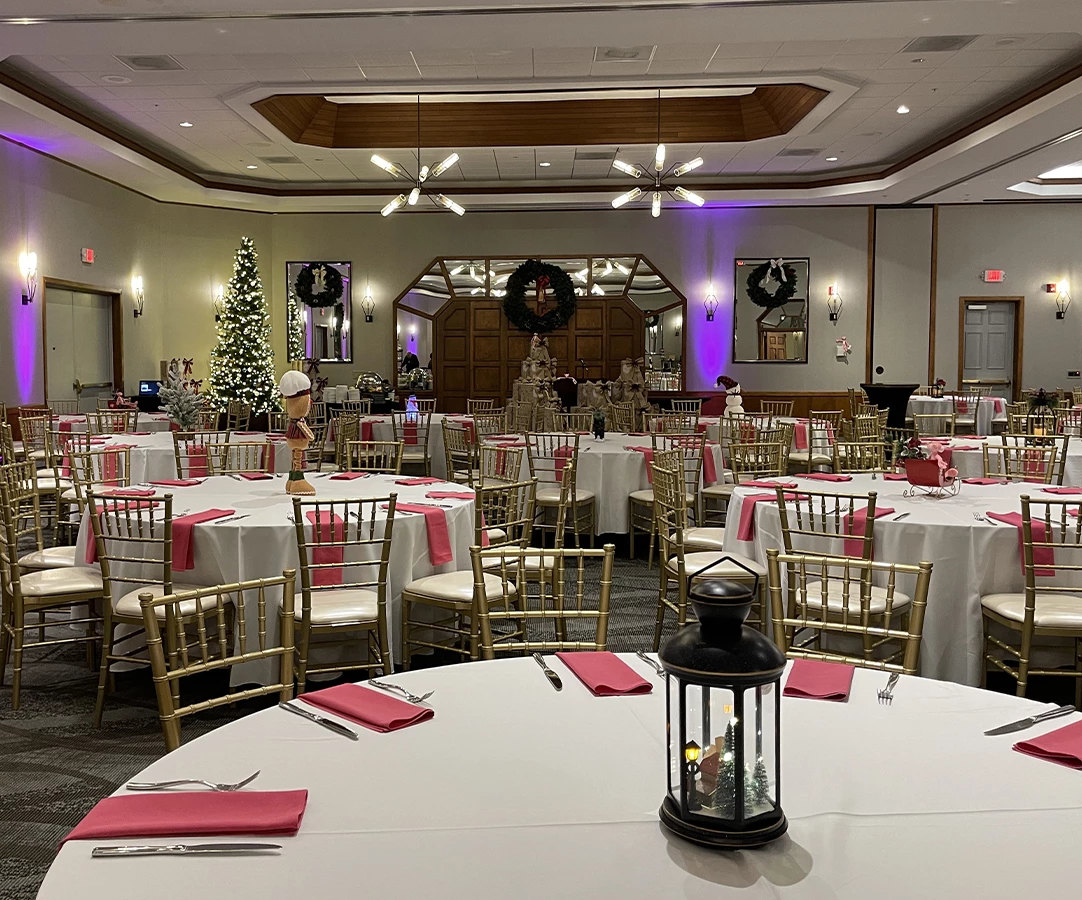 a room with tables and chairs