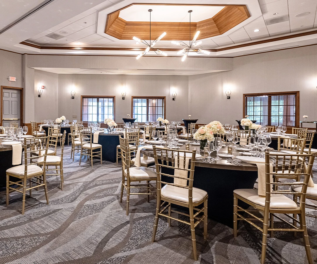 a room with tables and chairs