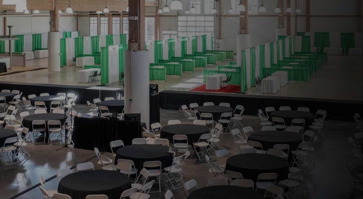 a room with tables and chairs