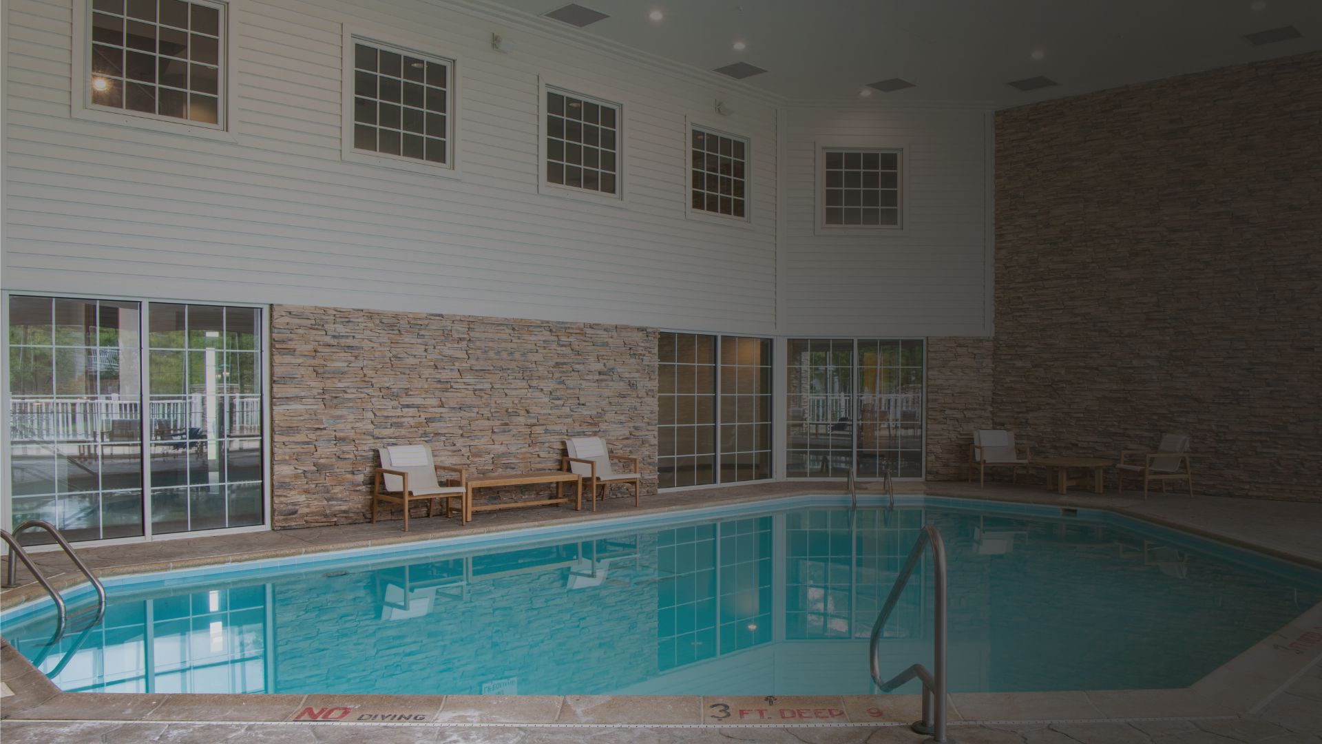 a swimming pool in a building