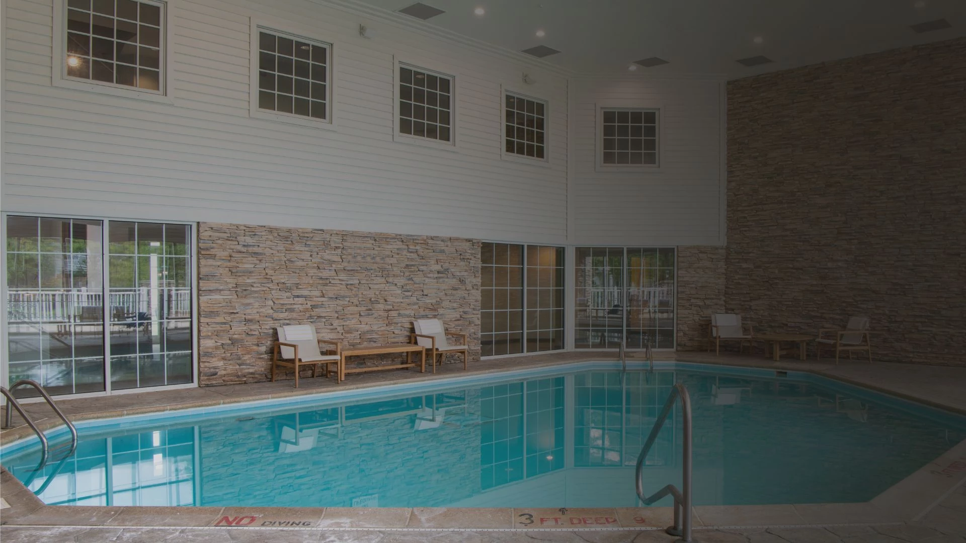 a swimming pool in a building