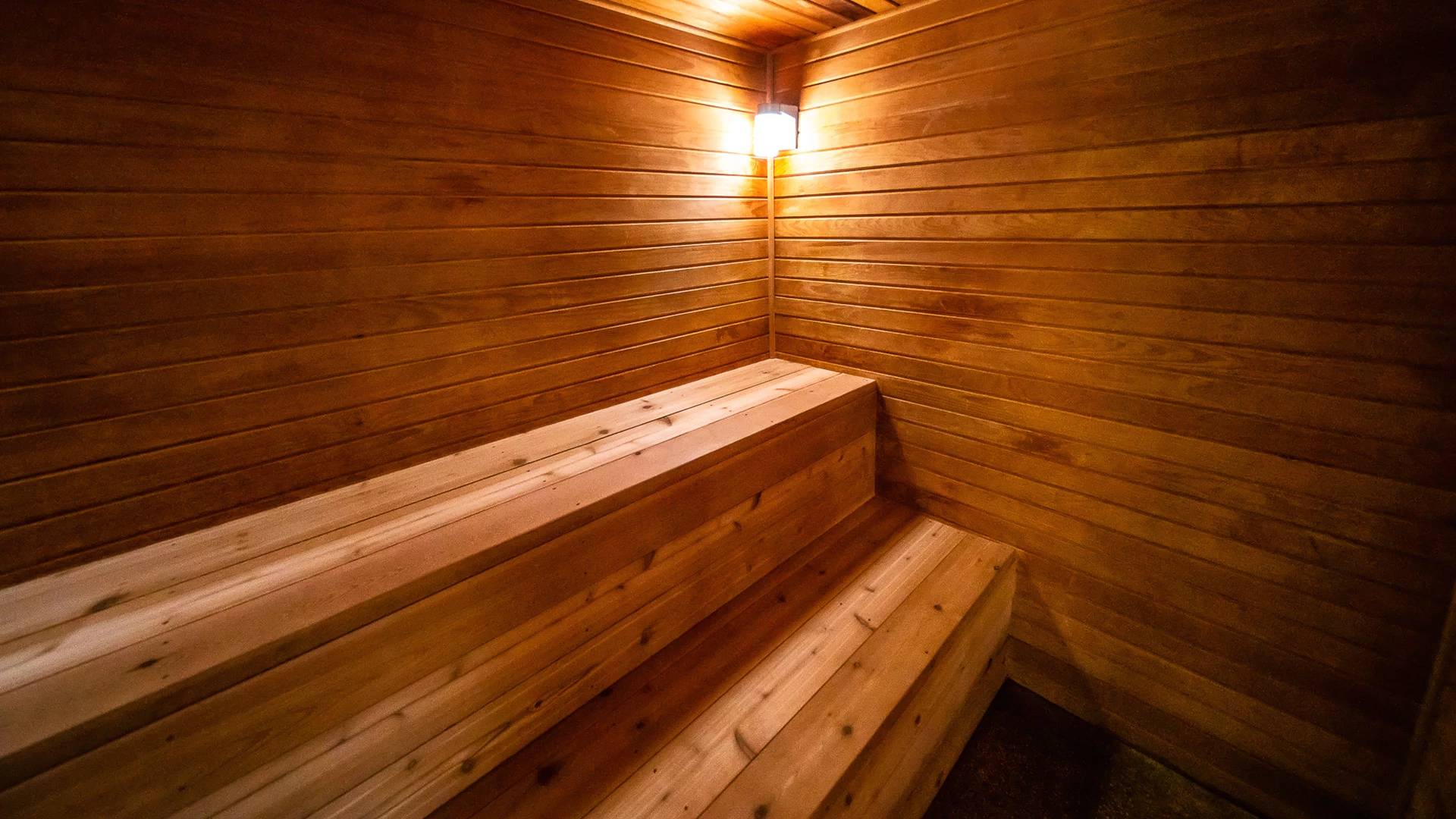 a wooden bench in a sauna