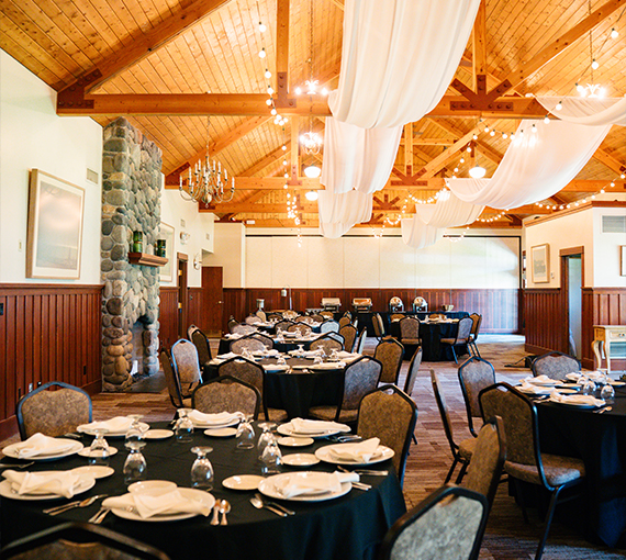 a room with tables and chairs