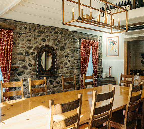a table and chairs in a room