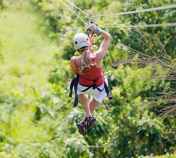 a person on a zipline