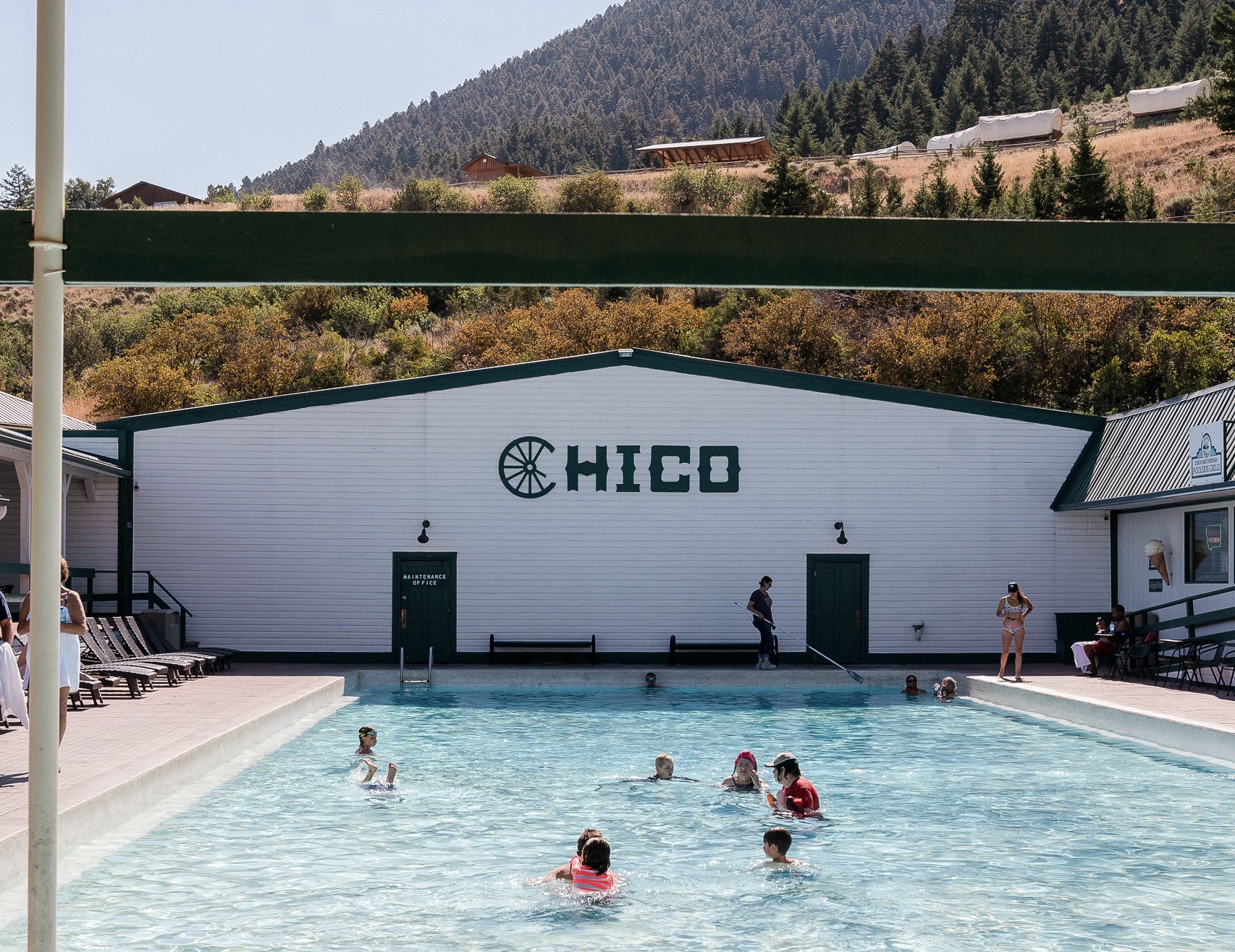 a group of people in the hot springs