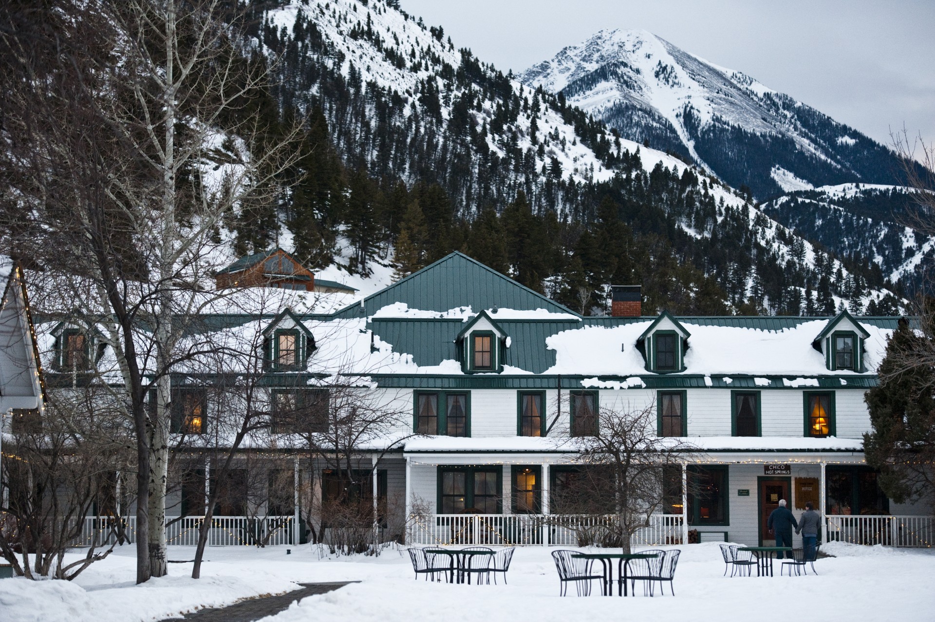 hero image for an inn with snow on the roof