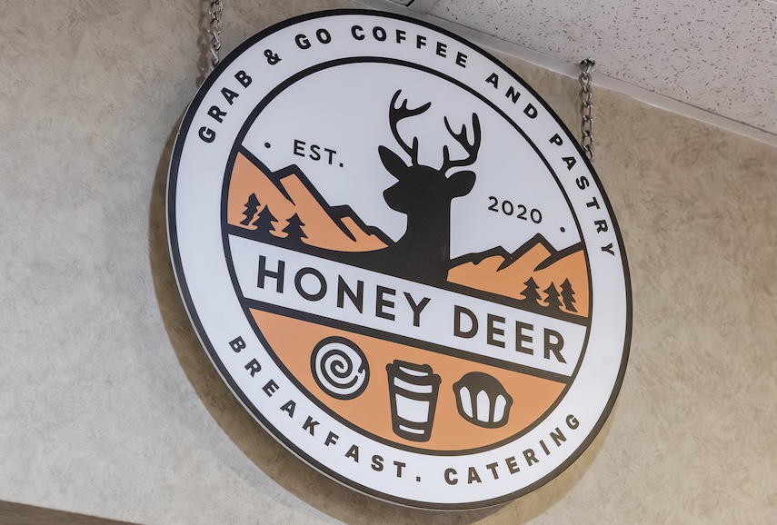 a sign from a ceiling
