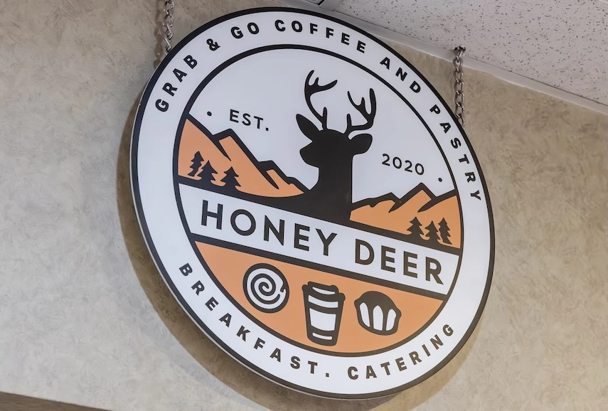 a sign from a ceiling