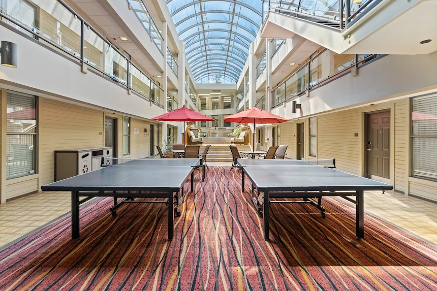 a ping pong table in a hotel