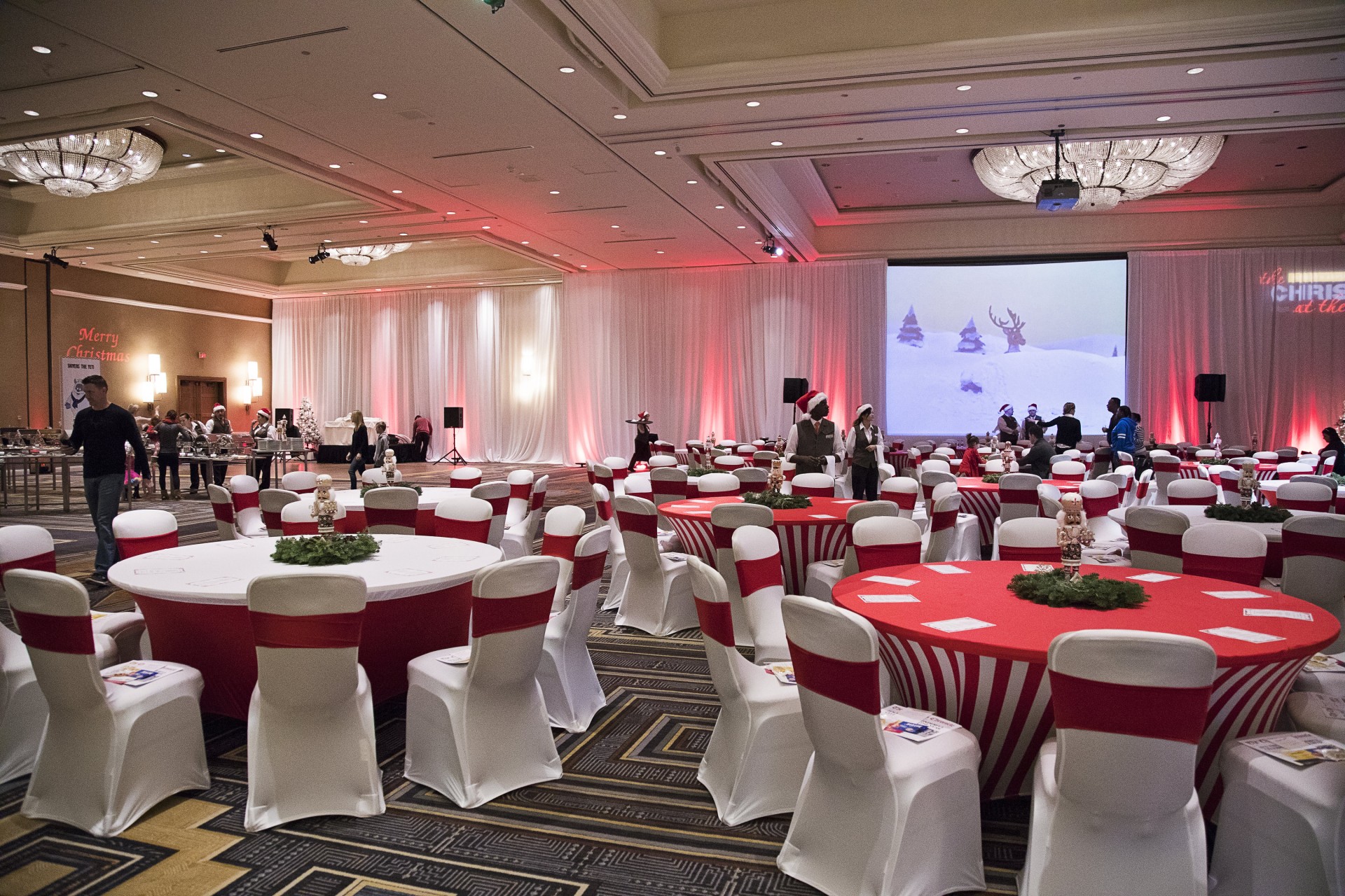 a room with tables and chairs