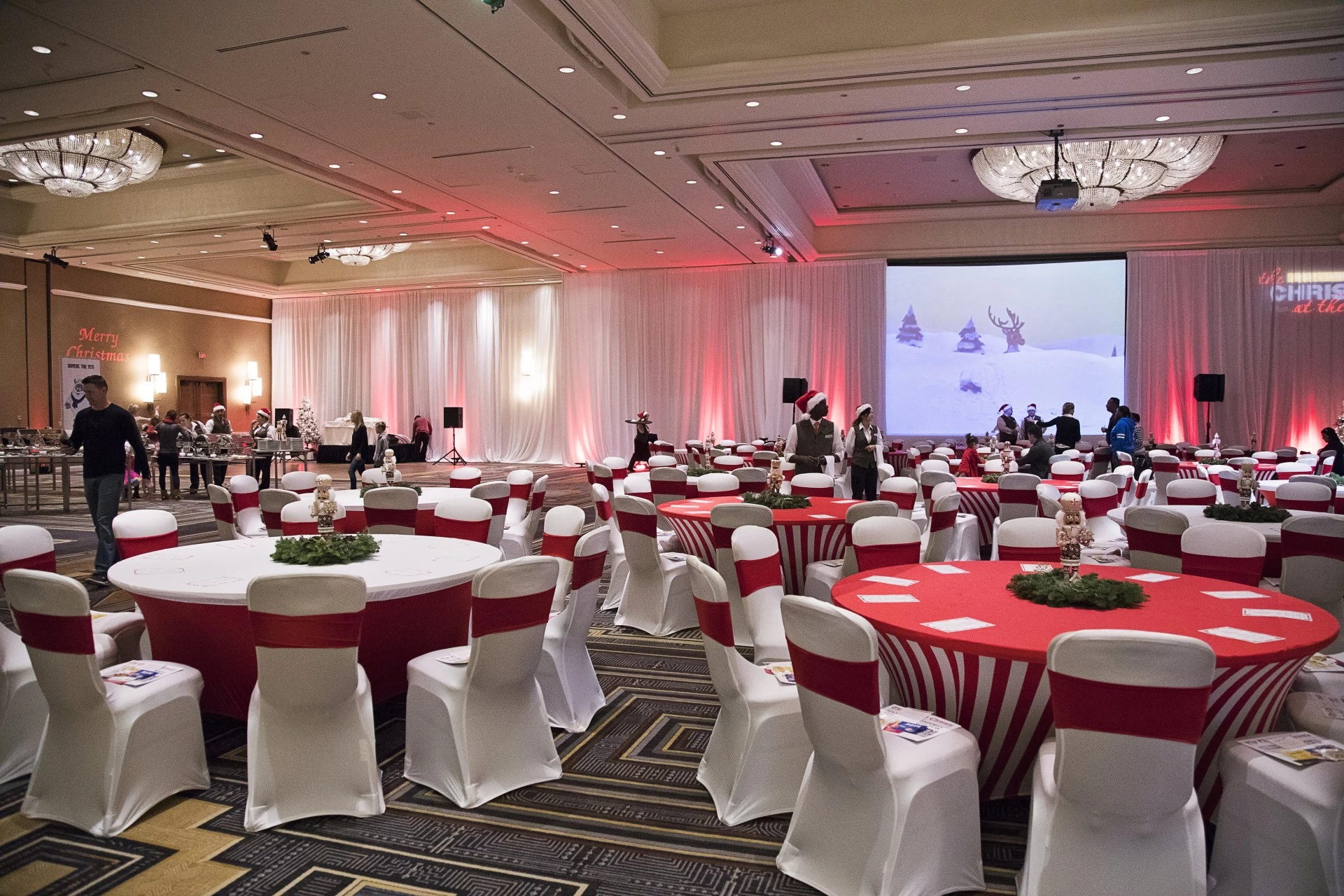 a room with tables and chairs