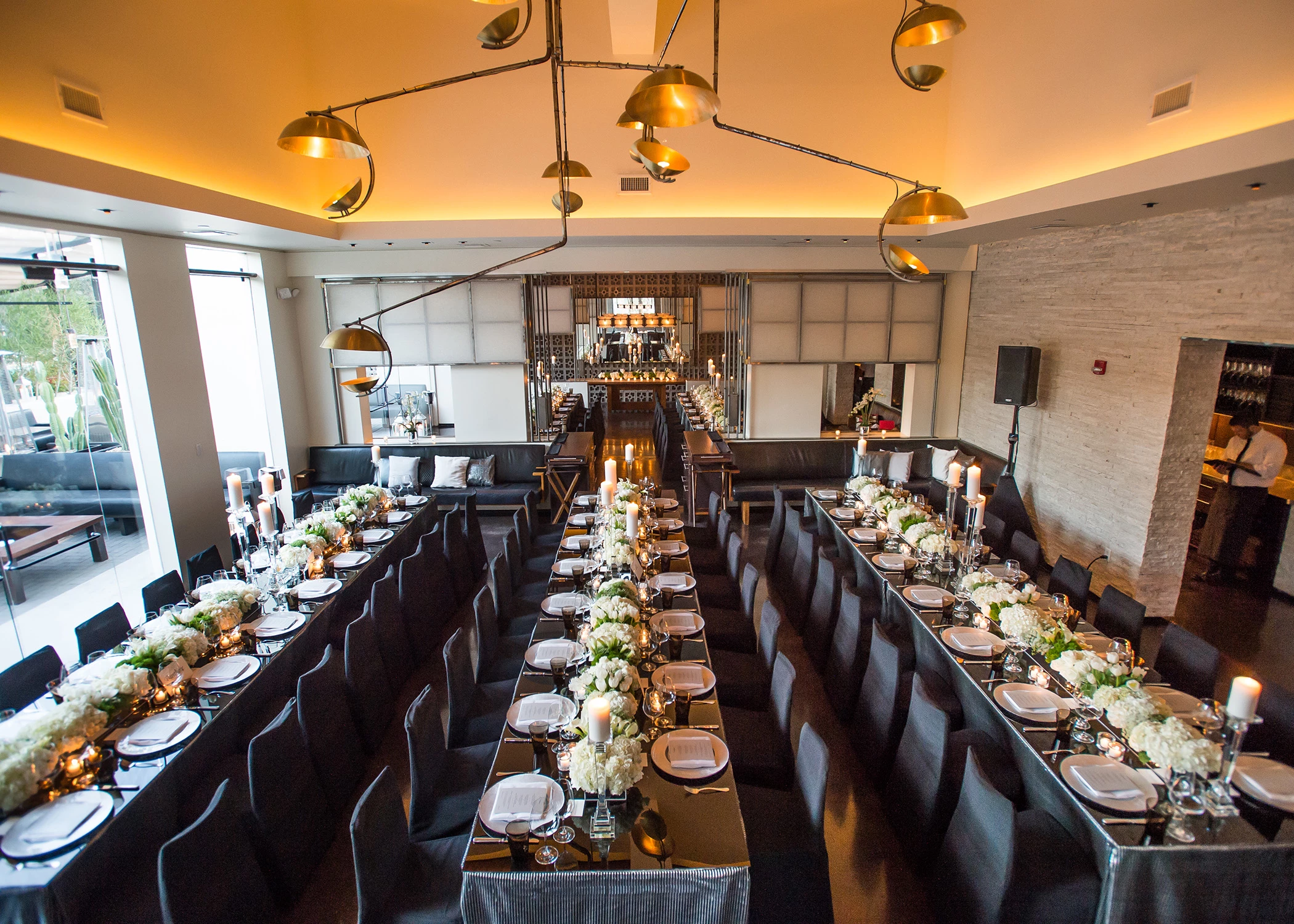 a room with tables and chairs