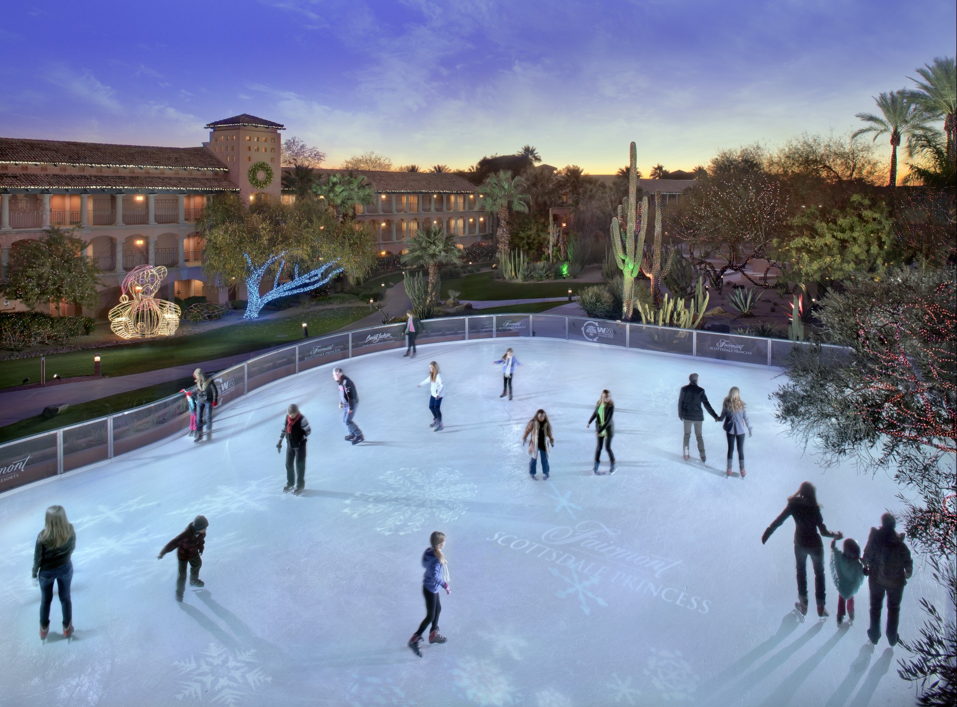 a group of people ice skating