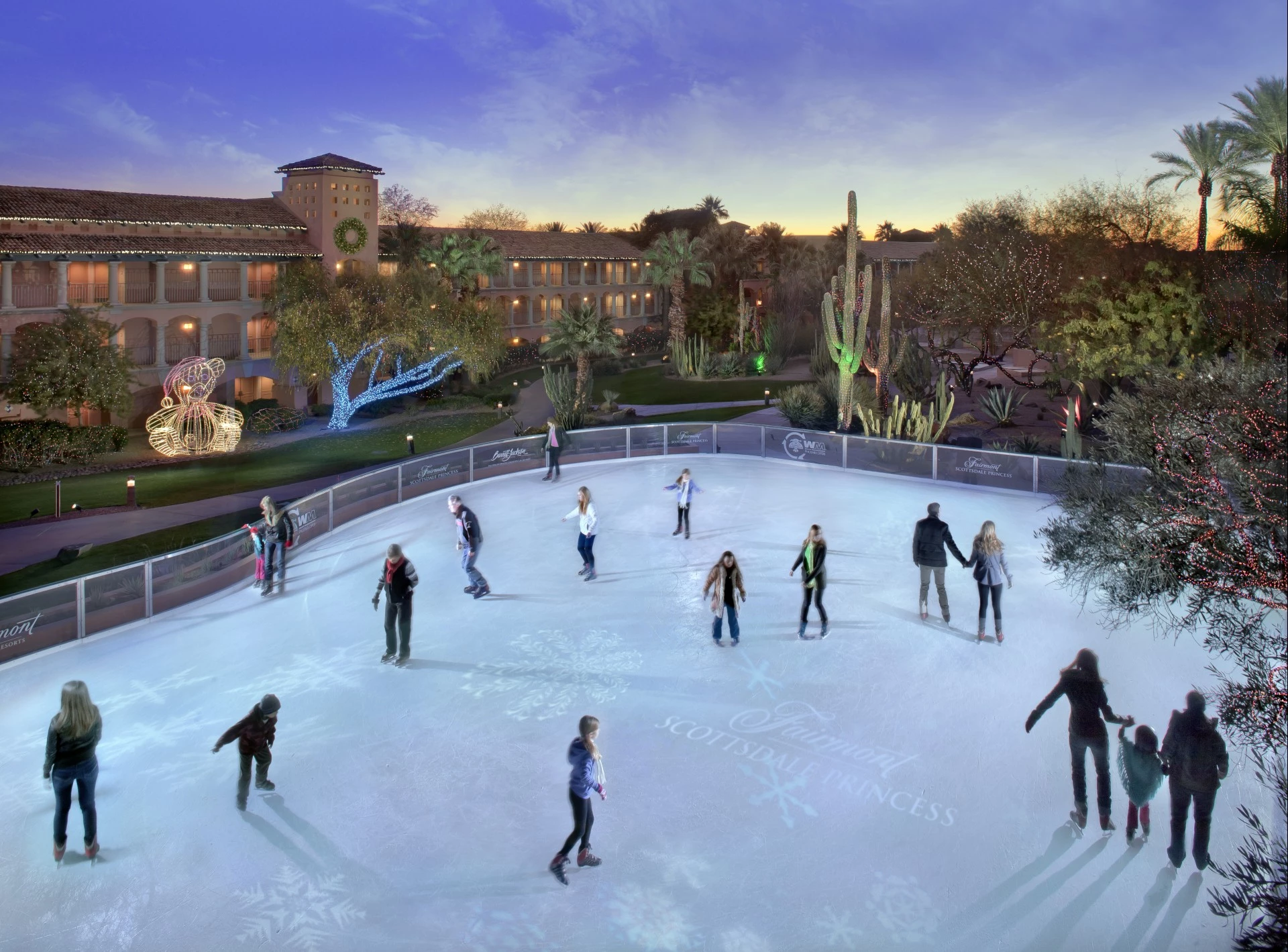 a group of people ice skating