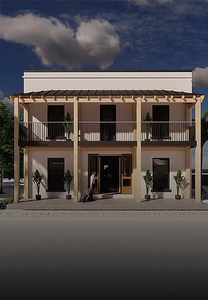 a building with a person standing outside