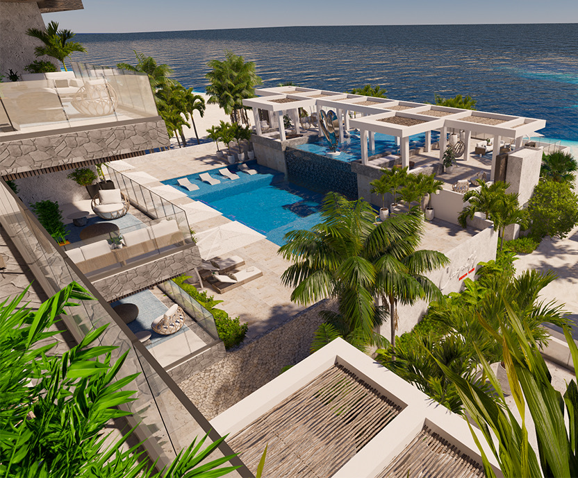 top view of the pool and the balconies