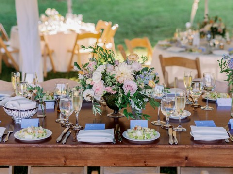 a table with food and glasses on it