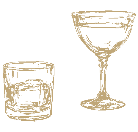 a glass of liquid and a glass of ice