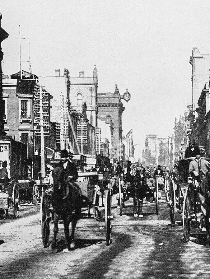 a horse and buggy in a city