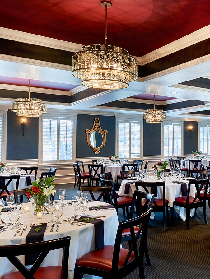 a room with tables and chairs