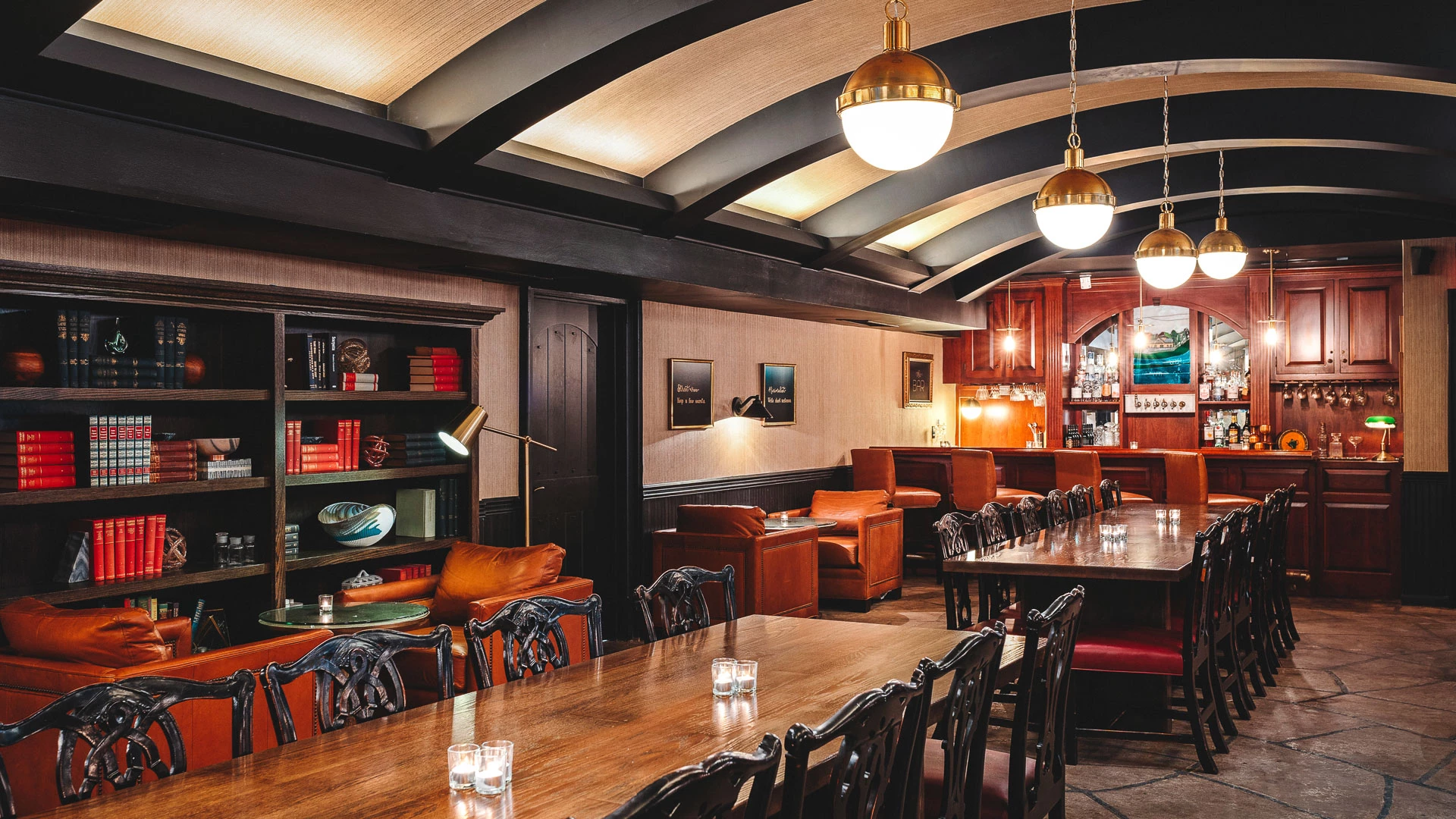 a room with tables and chairs