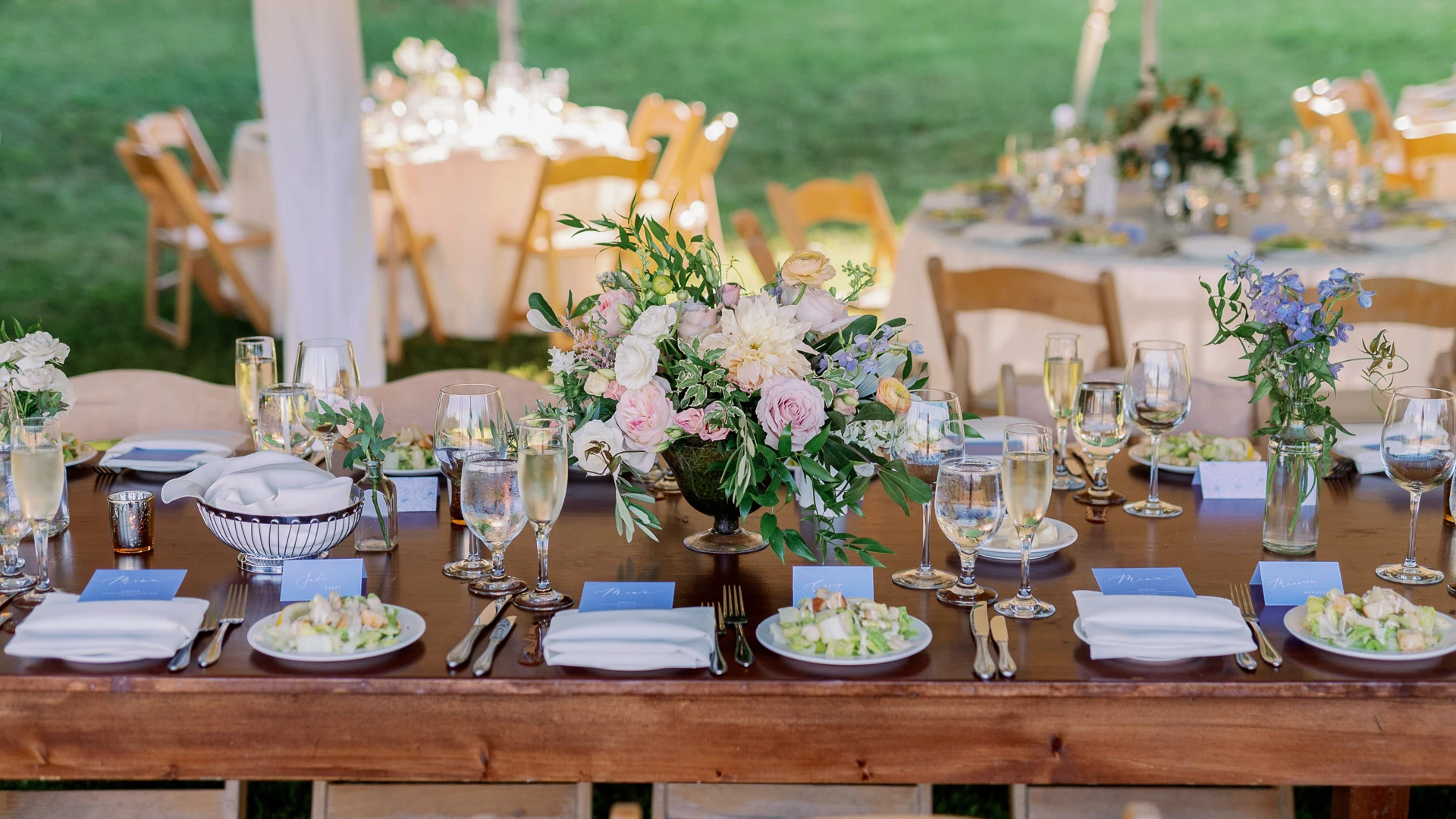 a table with food and glasses on it