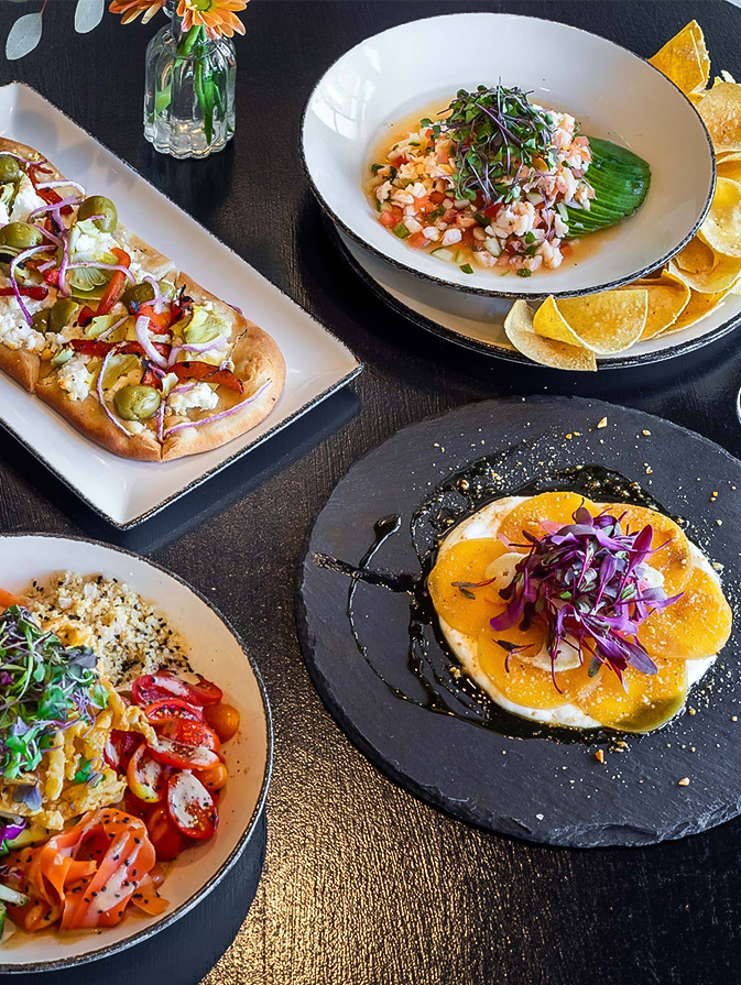 a table with plates of food