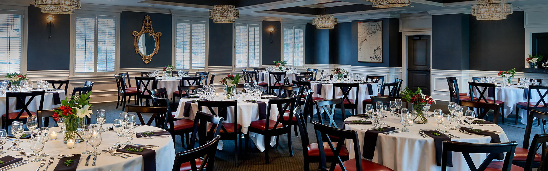 a room with tables and chairs