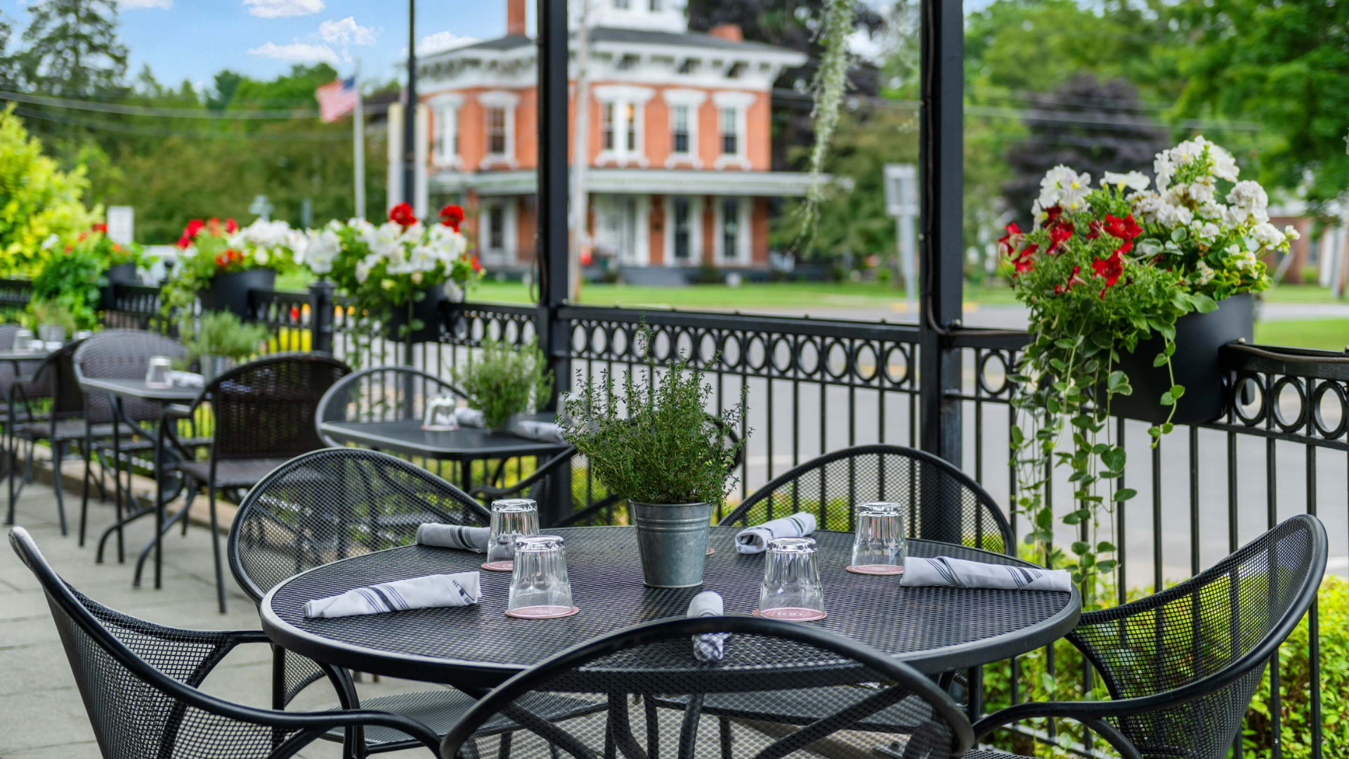 a table set up on a patio