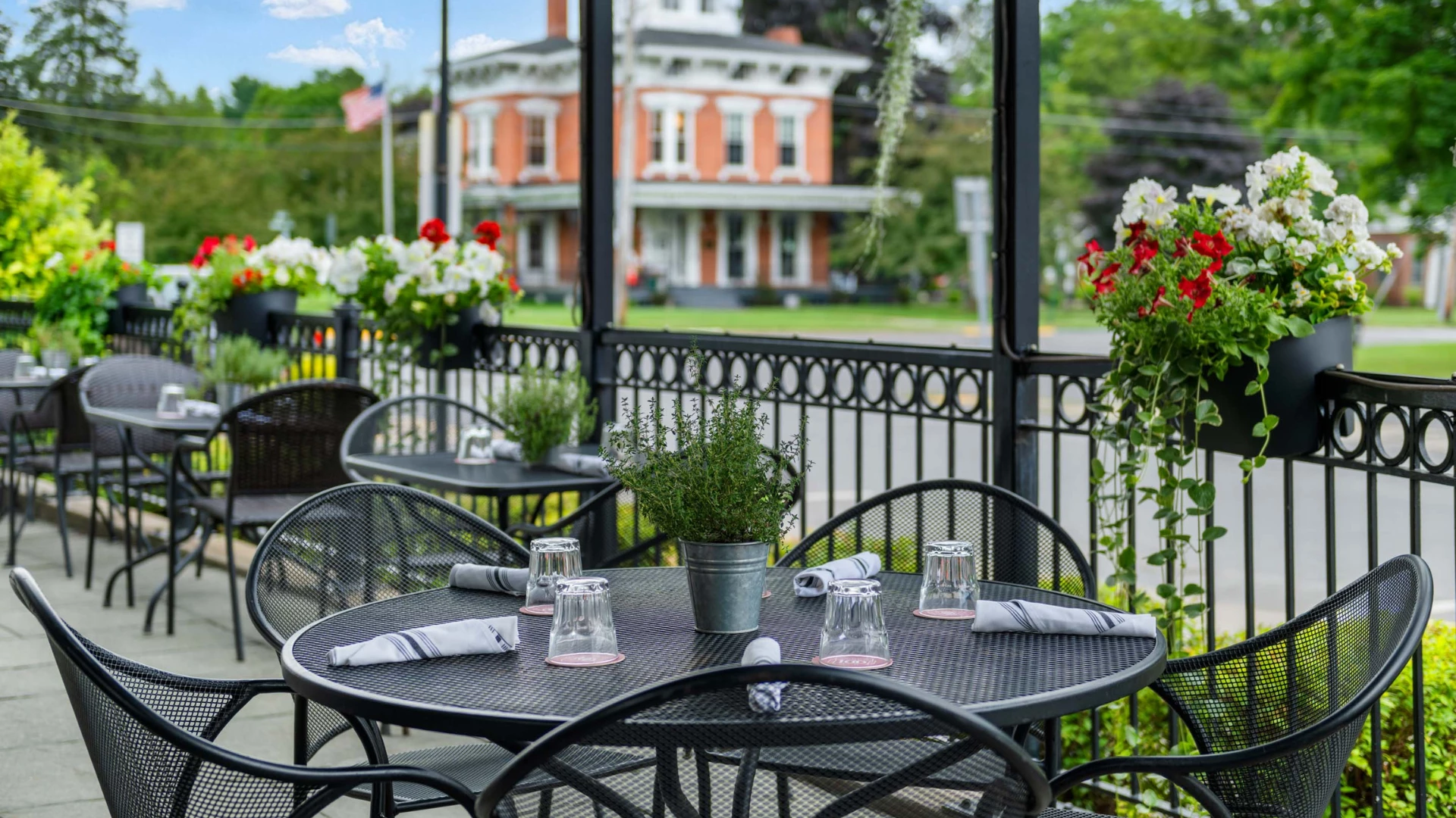 a table set up on a patio