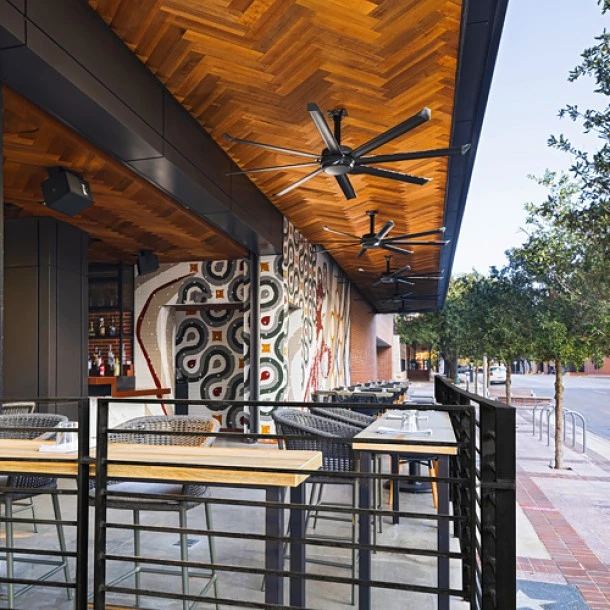 outside restaurant seating area on a sunny day