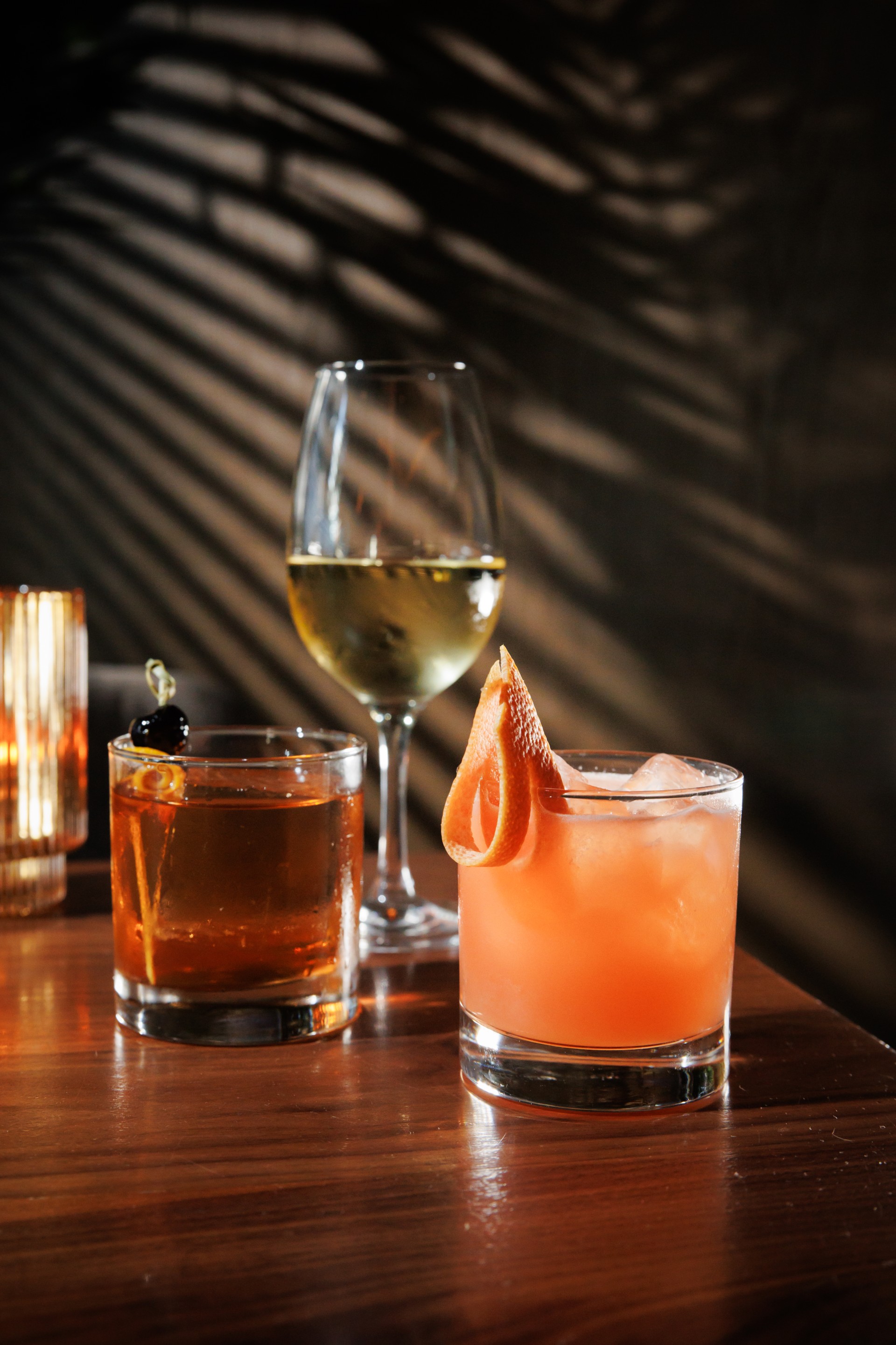 a group of drinks on a table