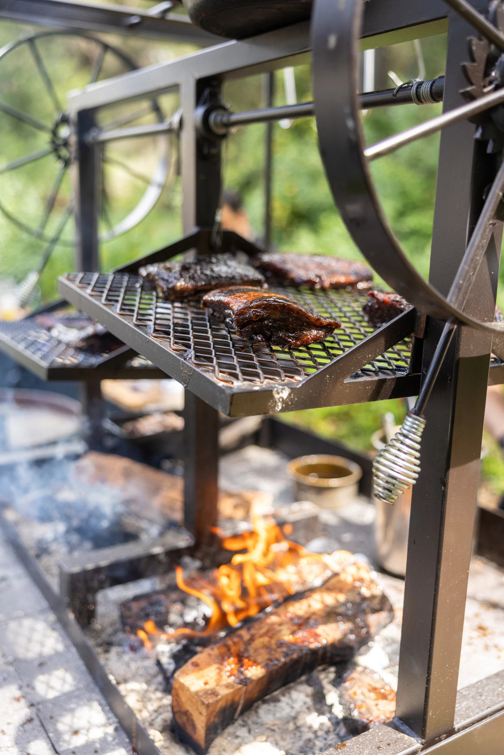 meat on a grill over a fire