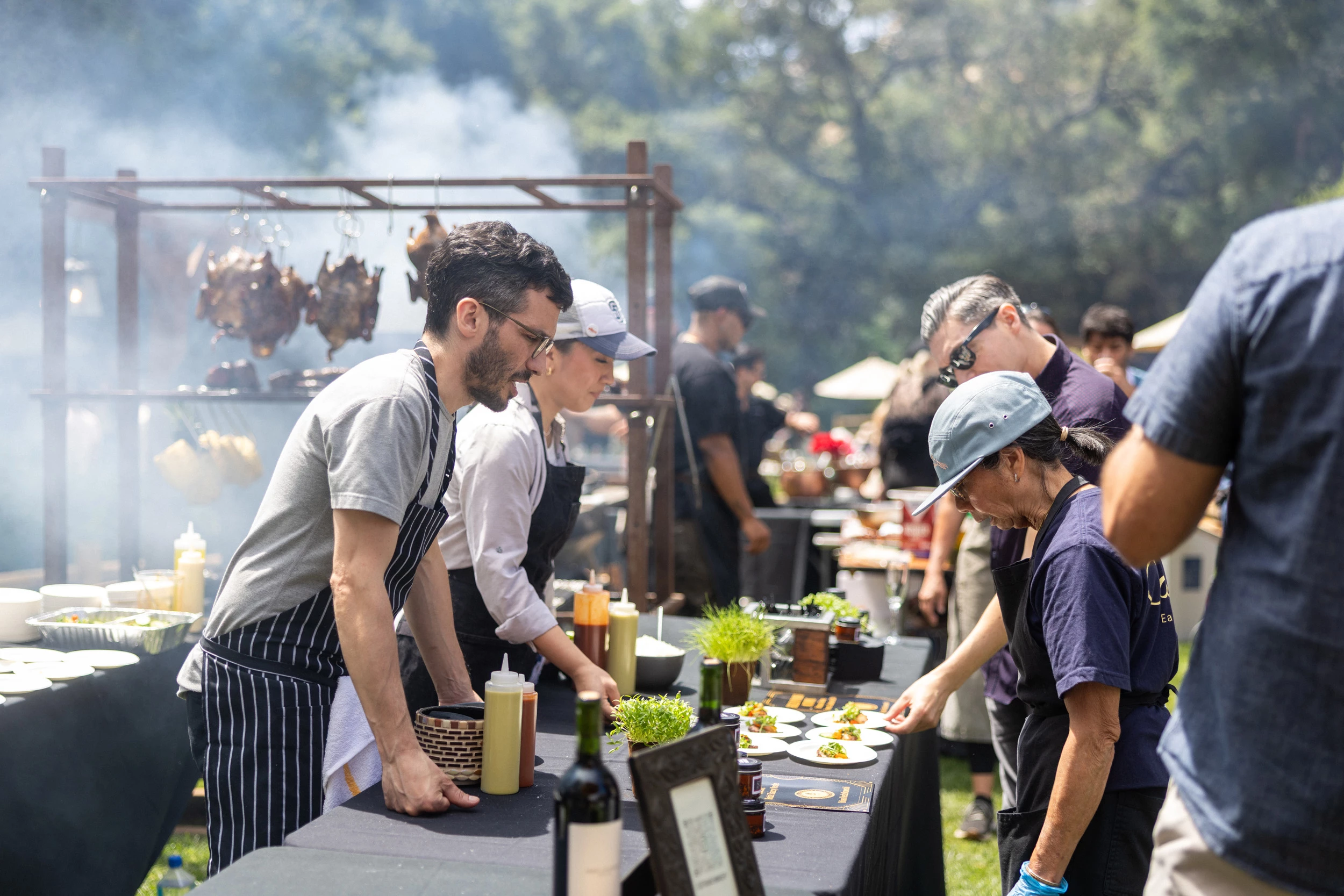a group of people at a food stand