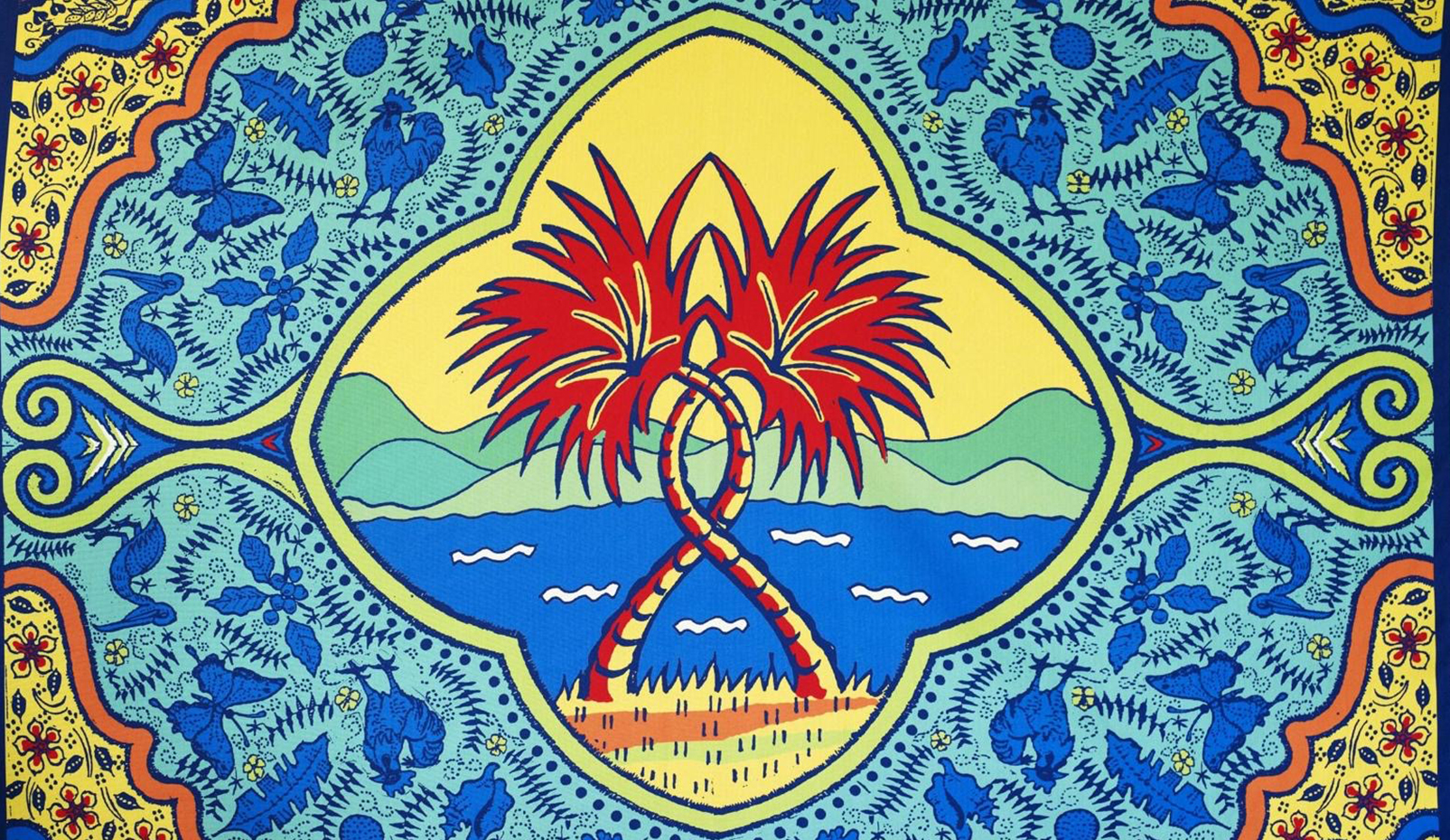 a colorful fabric with a design on it