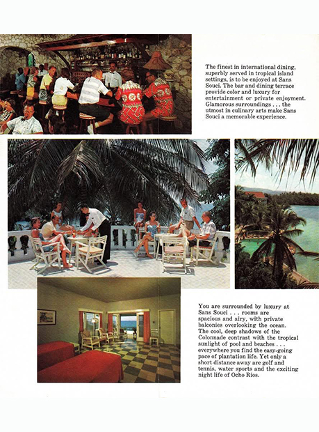 a group of people around tables