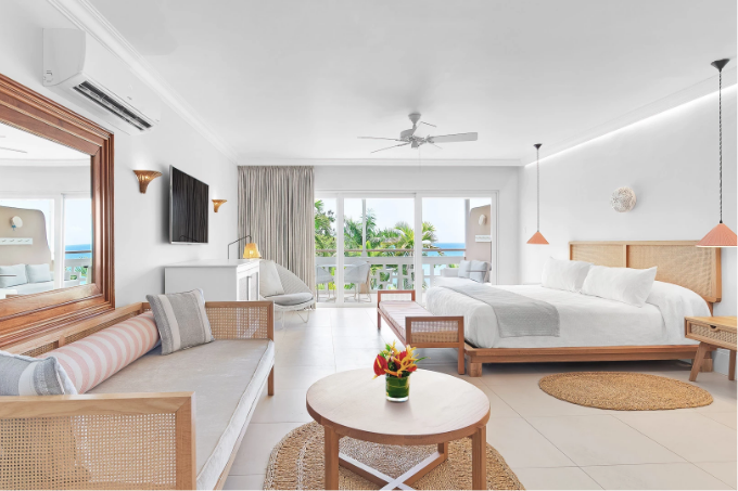 a room with a bed and a table