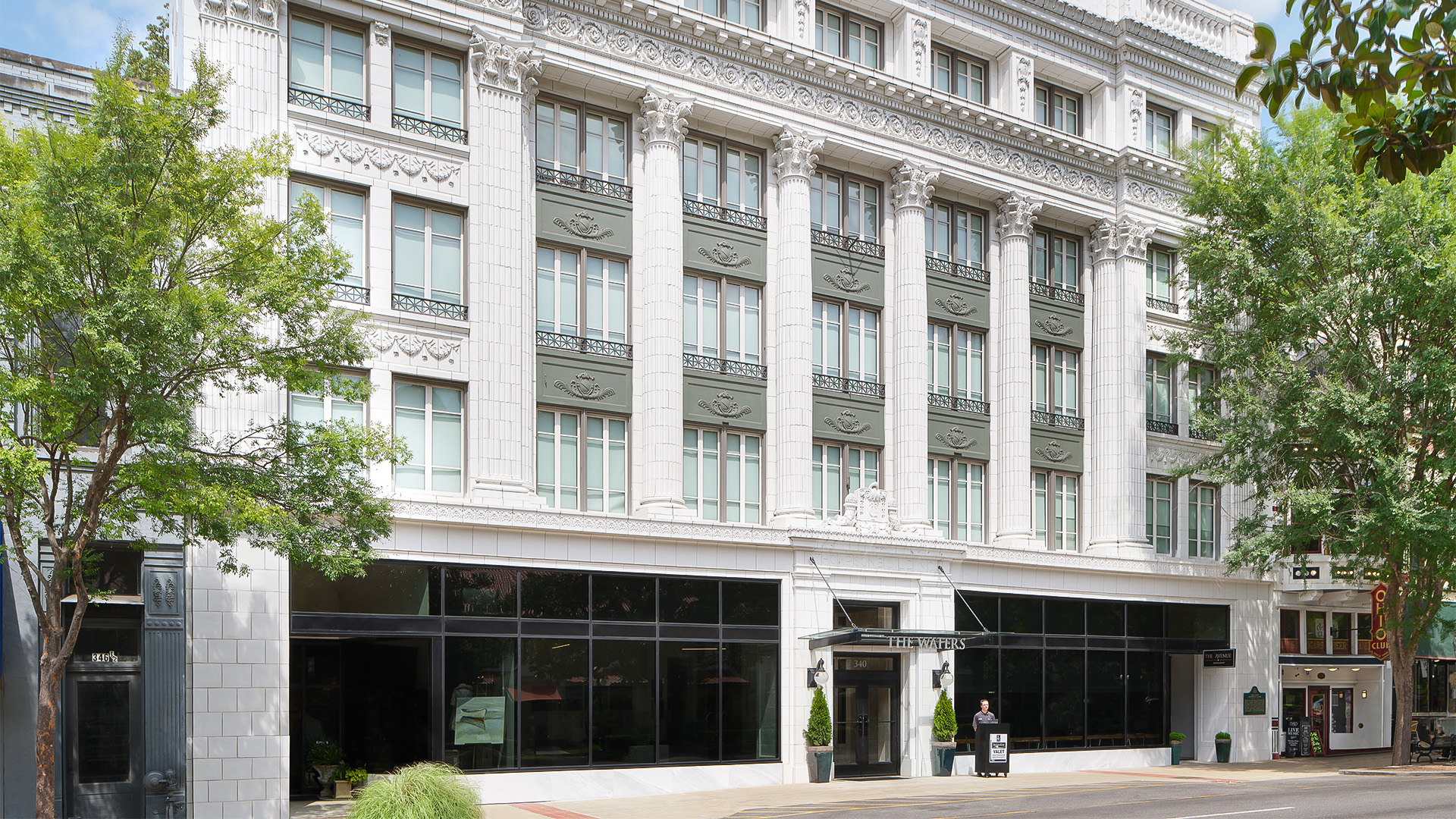 a building with columns and windows
