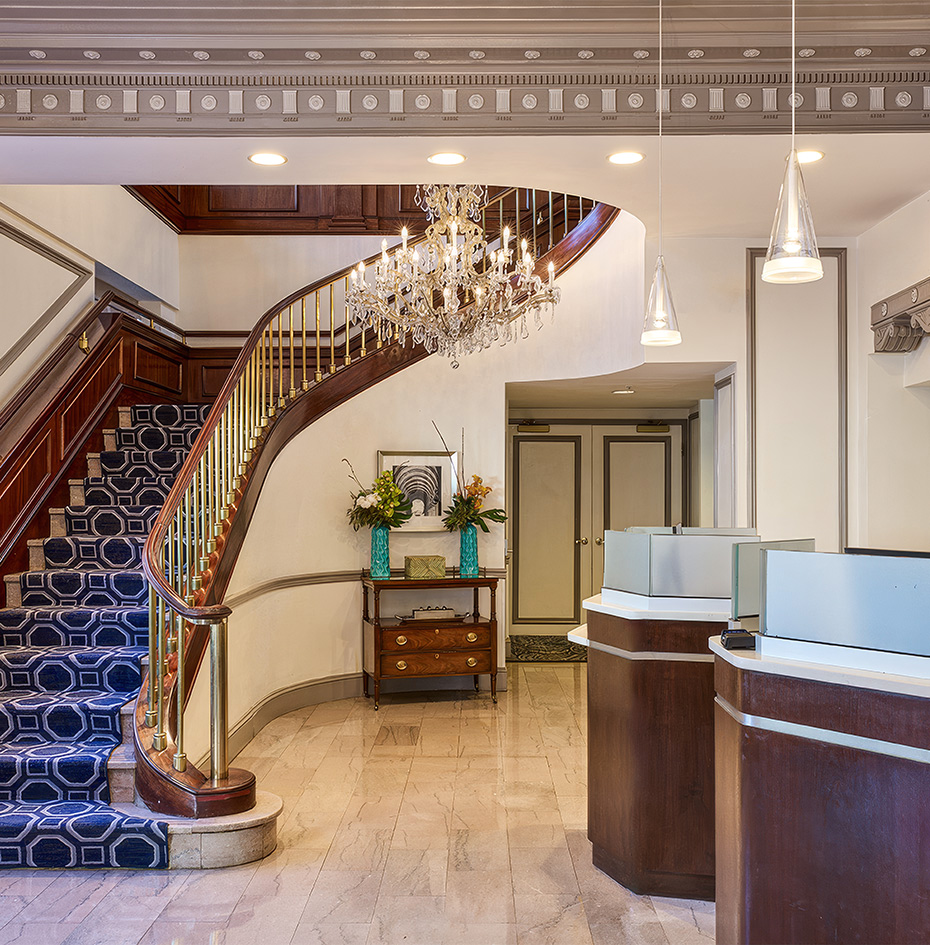 a staircase in a building