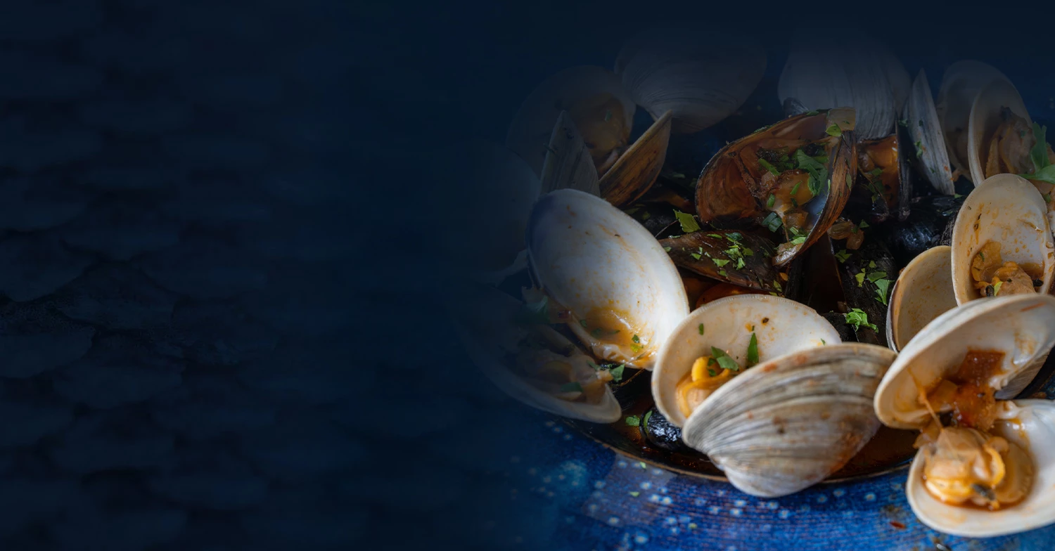 a plate of clams and sauce