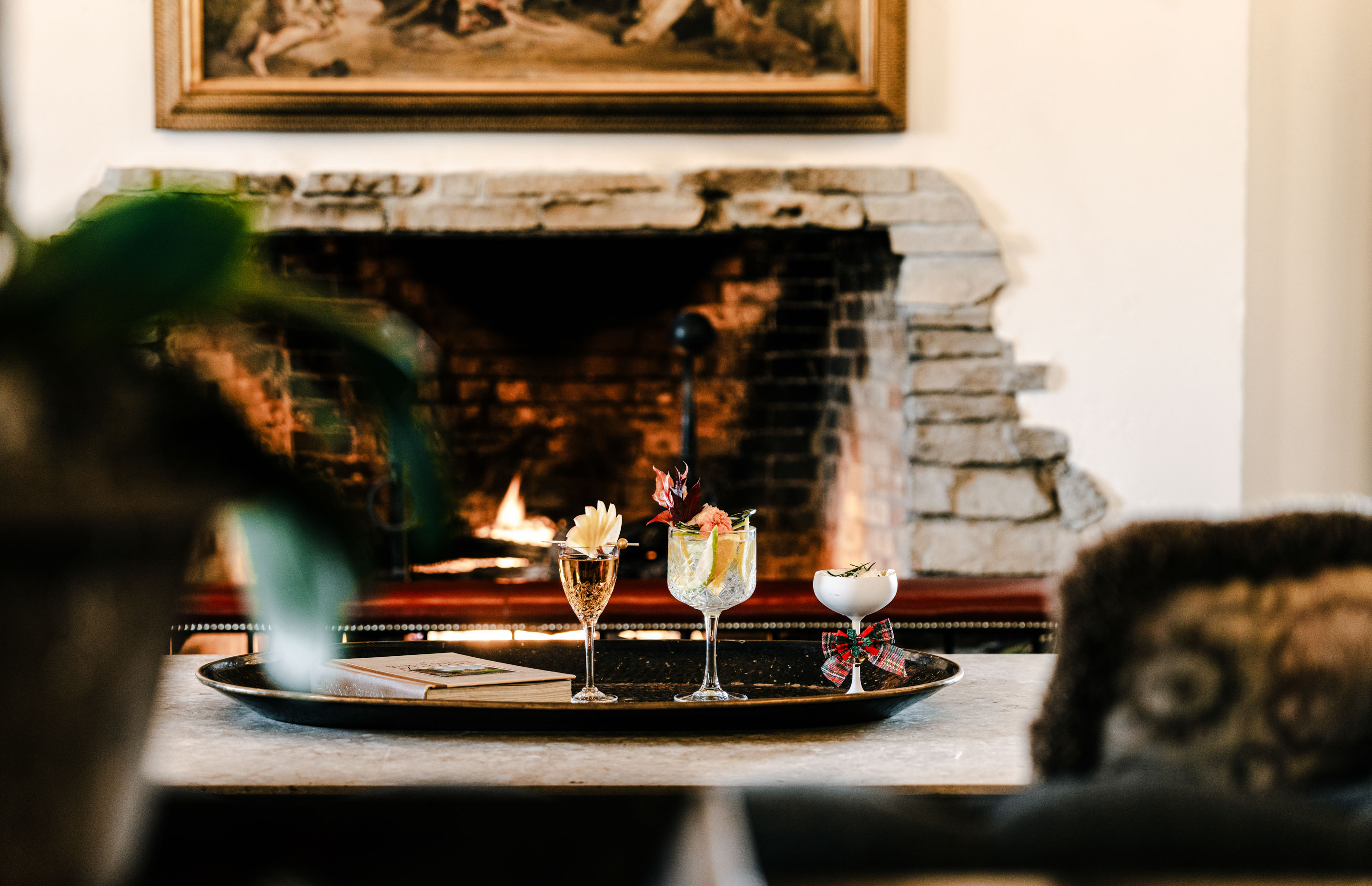 a tray with wine glasses on it
