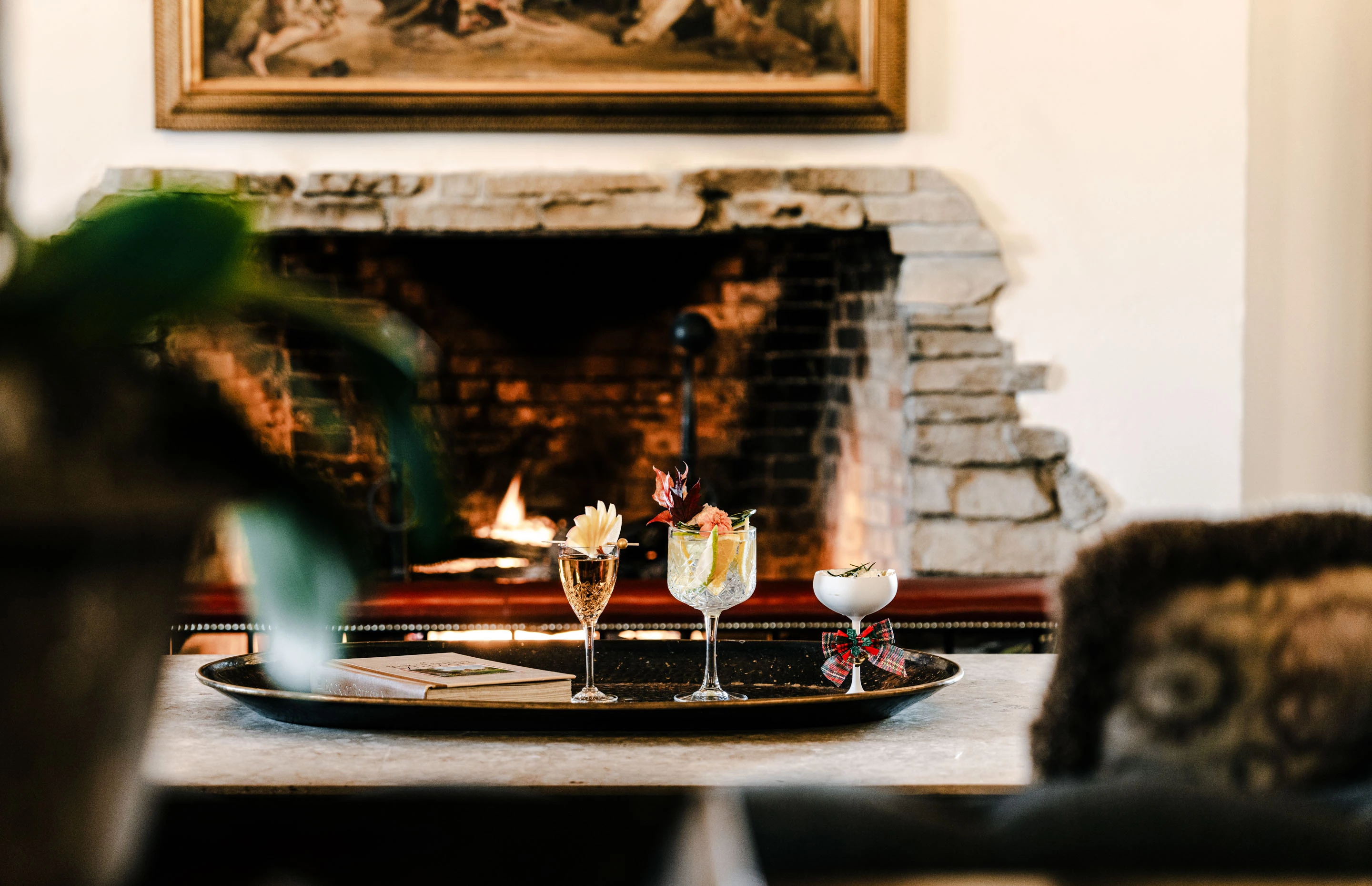a tray with wine glasses on it