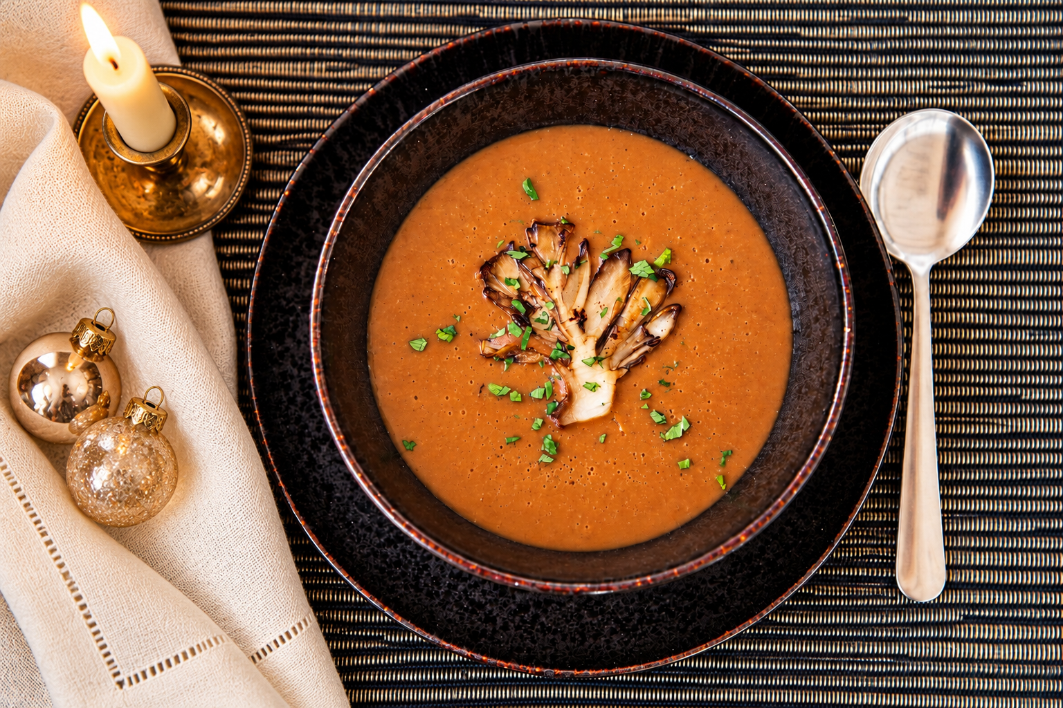 a bowl of soup with a spoon and a spoon
