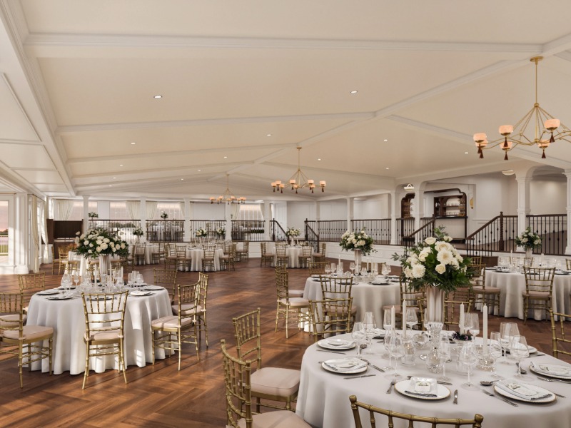a room with tables and chairs