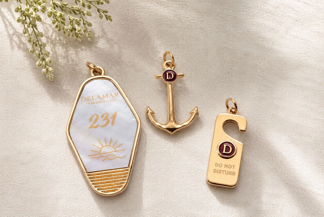 a group of key chains and tags