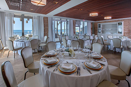 a room with tables and chairs